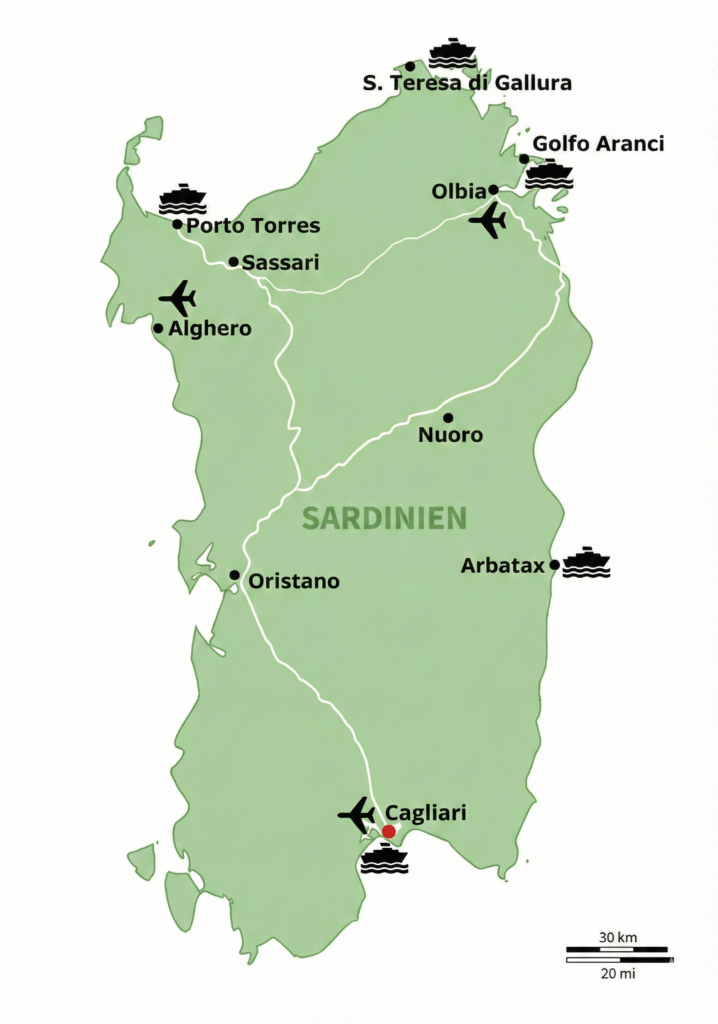 Wie kommt man nach Sardinien? Flughäfen und Fähren 