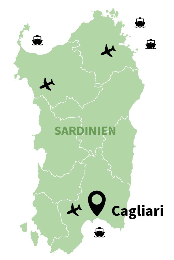 Landkarte Sardinien mit Hauptstadt Cagliari